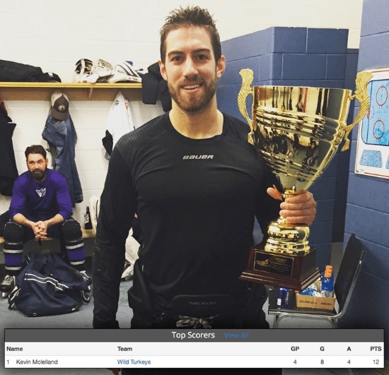 Coach Kevin holding the CARHA championship trophy.